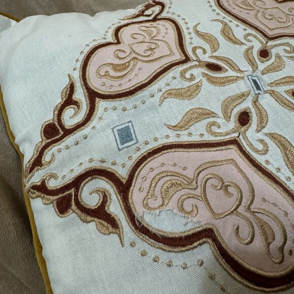 Patina Vie throw pillows yellow velour Pink Heart Embroidery cotton velvet 17" 2 - Picture 9 of 16